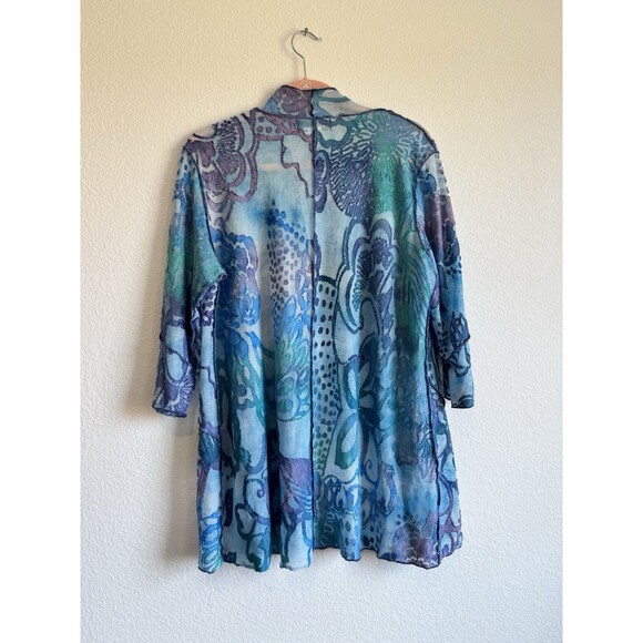 Creation Women's Blue Purple Floral 3/4 Sleeve Open Knit Cardigan Petite Large - Picture 7 of 10